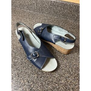 David Tate Comfort Sandals Womens 8 N Navy Blue Leather Slip On Wedge Sling Back